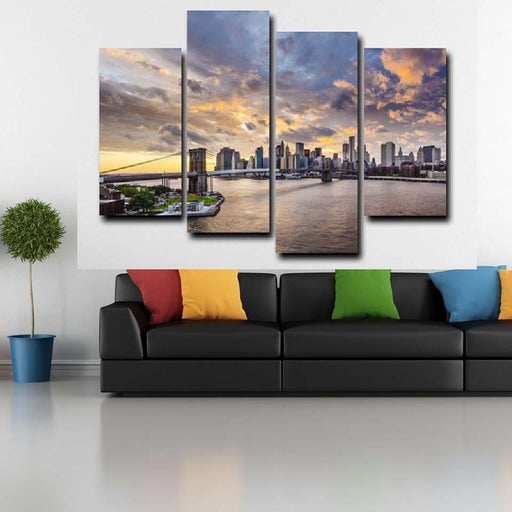 Brooklyn Bridge 4 Piece HD Multi Panel Canvas Wall Art Frame - Original Frame