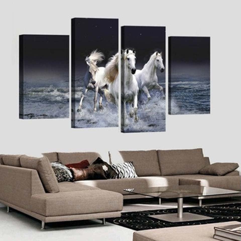 Running Horses 4 Piece HD Multi Panel Canvas Wall Art Frame - Original Frame