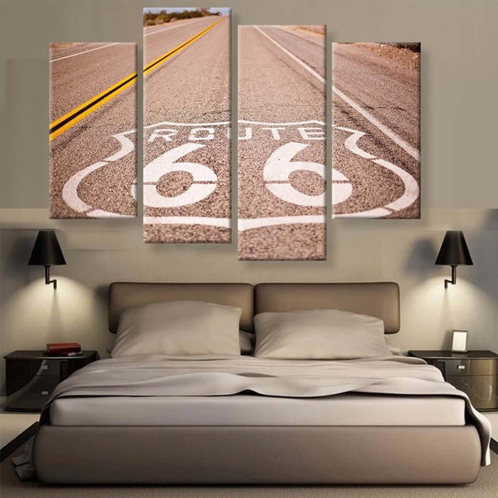 Route 66 4 Piece HD Multi Panel Canvas Wall Art Frame