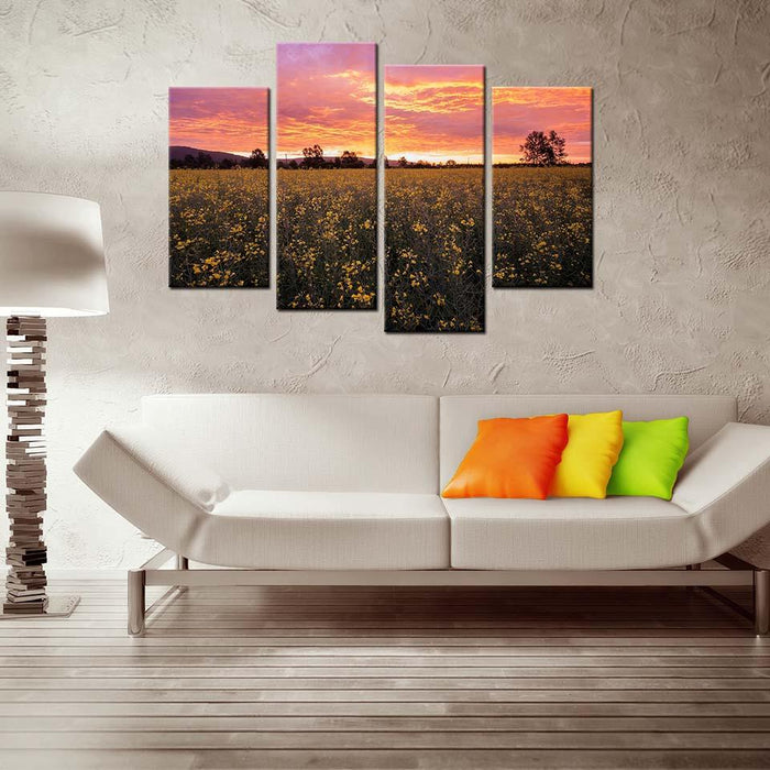 Sunset Flower Park 4 Piece HD Multi Panel Canvas Wall Art Frame - Original Frame