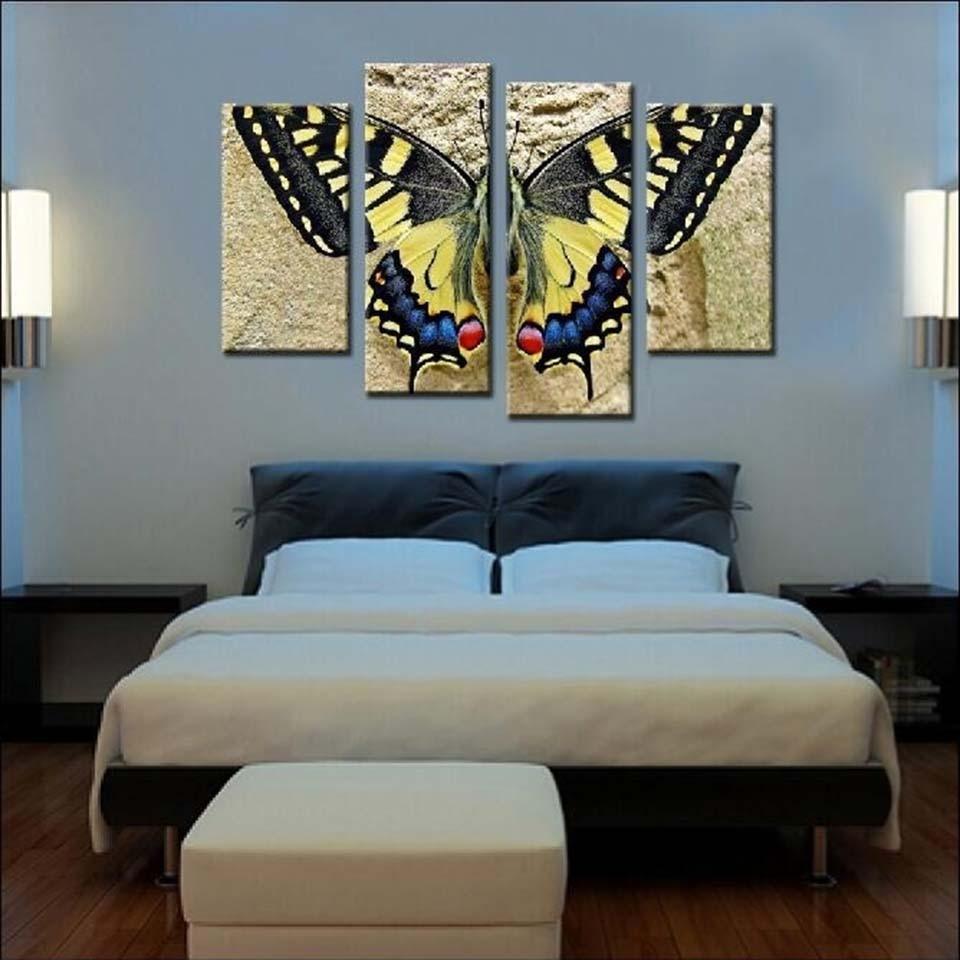 Beauty Butterfly 4 Piece HD Multi Panel Canvas Wall Art Frame - Original Frame