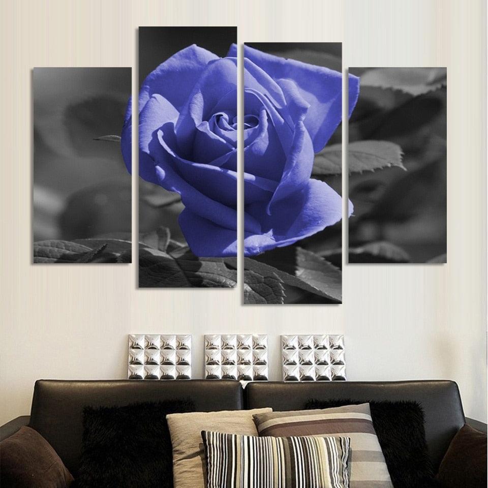 Violet Rose Flower 4 Piece HD Multi Panel Canvas Wall Art Frame - Original Frame