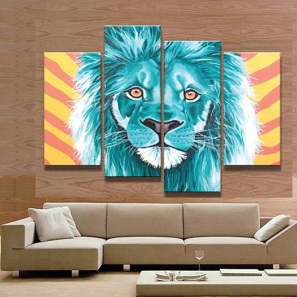 Lion 4 Piece HD Multi Panel Canvas Wall Art Frame - Original Frame