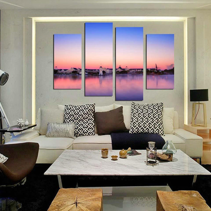 Town In Dusk 4 Piece HD Multi Panel Canvas Wall Art Frame - Original Frame