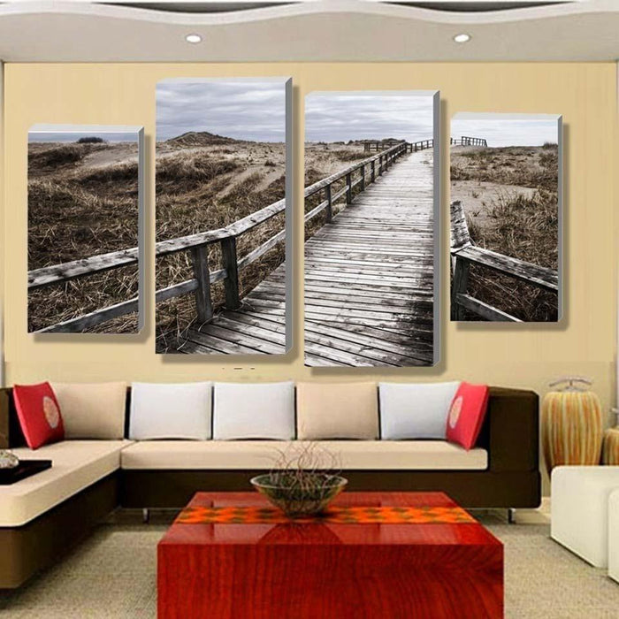 Wooden Bridge 4 Piece HD Multi Panel Canvas Wall Art Frame - Original Frame