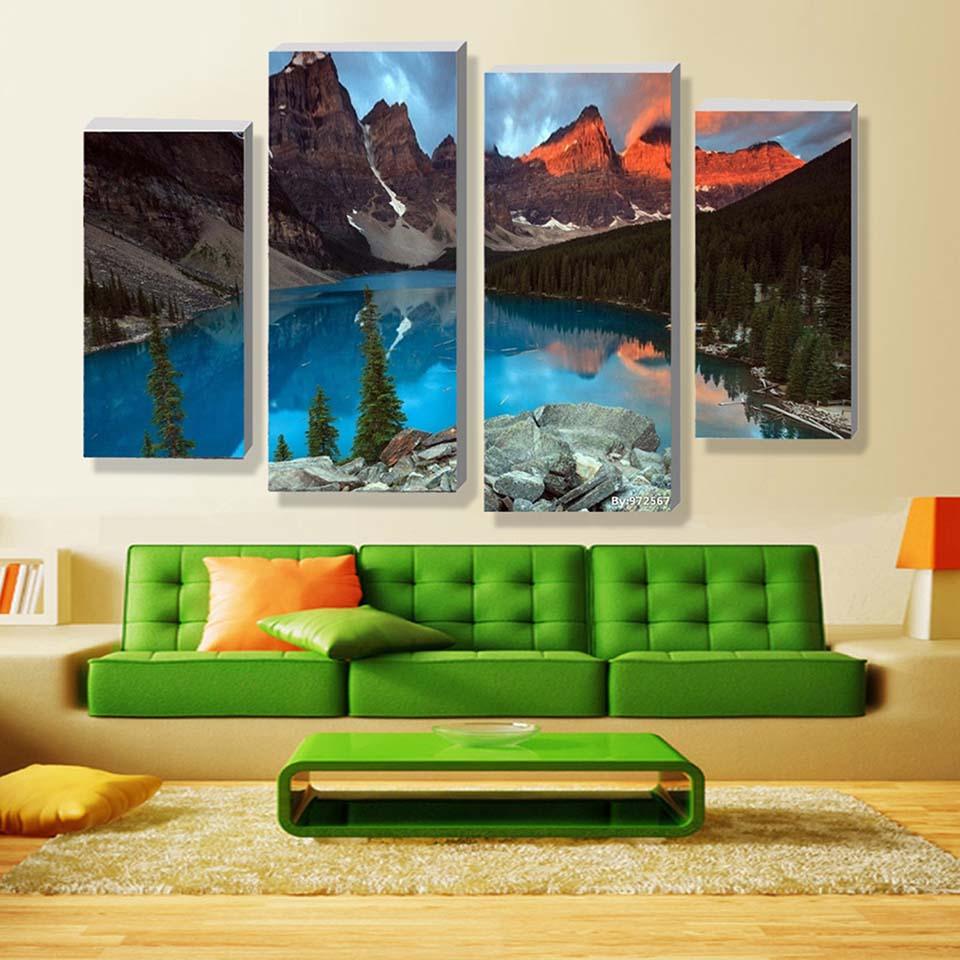 Blue Mountain 4 Piece HD Multi Panel Canvas Wall Art Frame - Original Frame