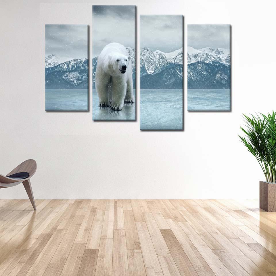 Polar Bear 4 Piece HD Multi Panel Canvas Wall Art - Original Frame