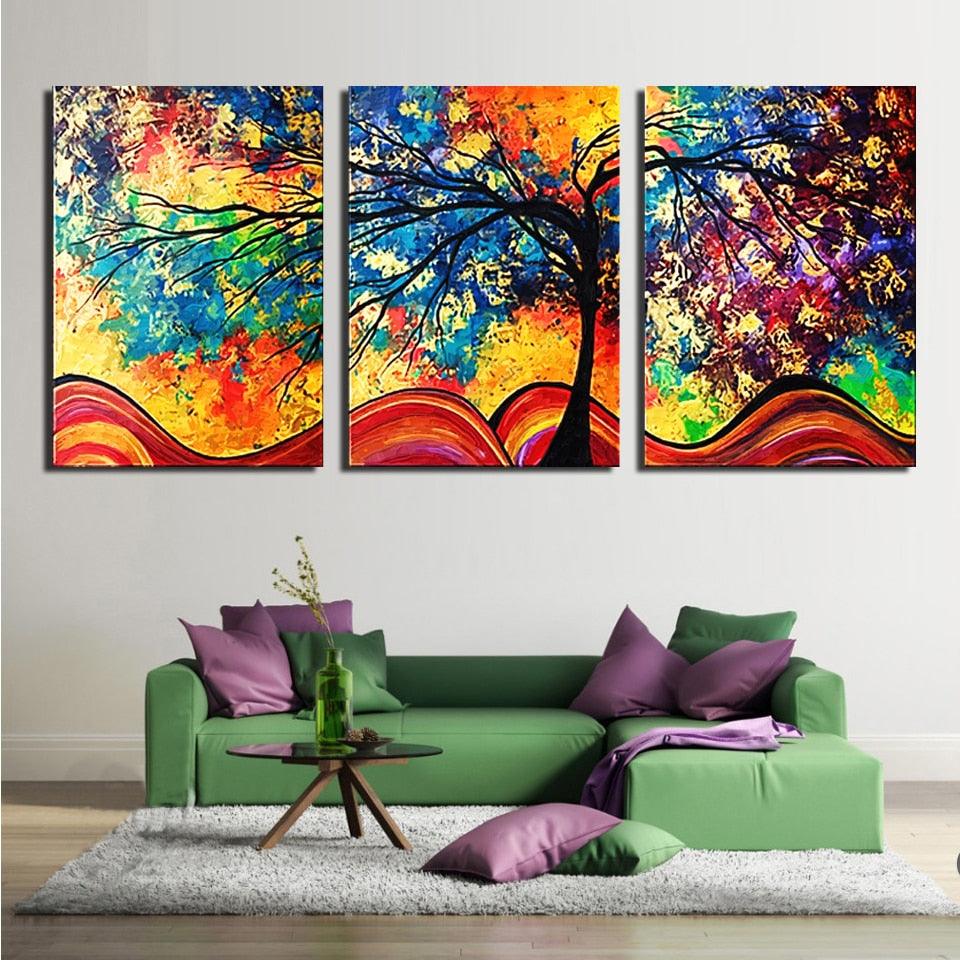 Tree Colors 3 Piece HD Multi Panel Canvas Wall Art Frame - Original Frame