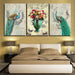 Peafowl Flower 3 Piece HD Multi Panel Canvas Wall Art Frame - Original Frame