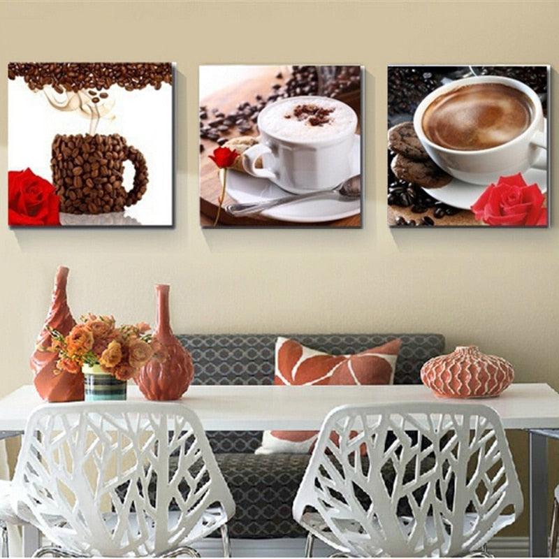 Coffee 3 Piece HD Multi Panel Canvas Wall Art Frame - Original Frame