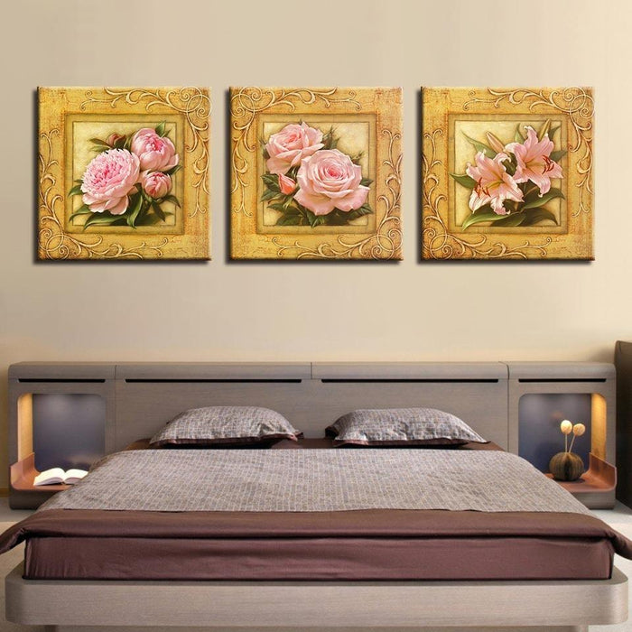 Flowers 3 Piece HD Multi Panel Canvas Wall Art Frame - Original Frame