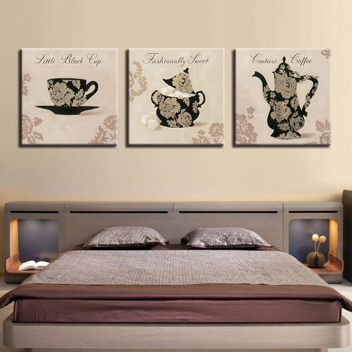 Tea Pot Set 3 Piece HD Multi Panel Canvas Wall Art Frame - Original Frame