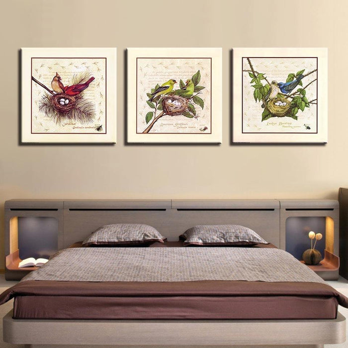 Birds White Eye 3 Piece HD Multi Panel Canvas Wall Art Frame - Original Frame