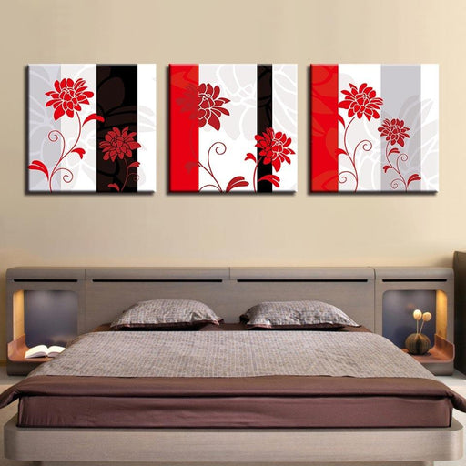 Red Wild Rose 3 Piece HD Multi Panel Canvas Wall Art Frame - Original Frame