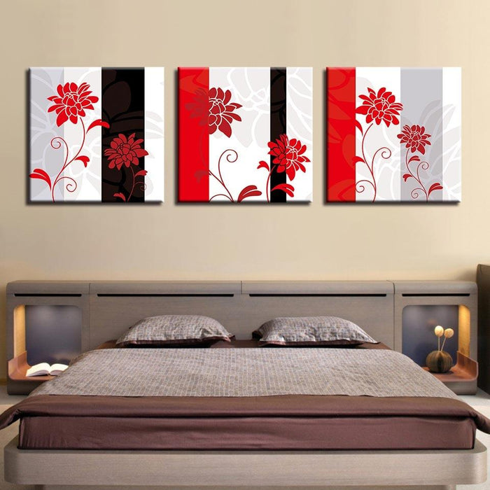 Red Wild Rose 3 Piece HD Multi Panel Canvas Wall Art Frame