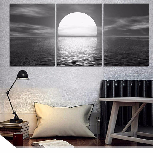 Full Moon Night 3 Piece HD Multi Panel Canvas Wall Art Frame - Original Frame