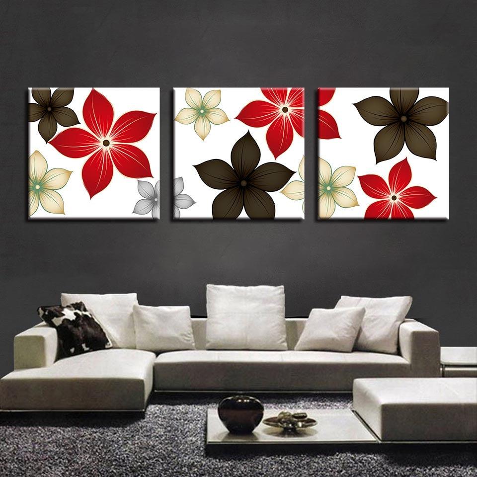 Colorful Bright Flowers 3 Piece HD Multi Panel Canvas Wall Art Frame - Original Frame