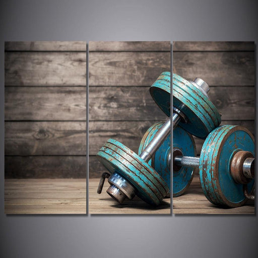 Dumbbell Print 3 Piece HD Multi Panel Canvas Wall Art Frame - Original Frame