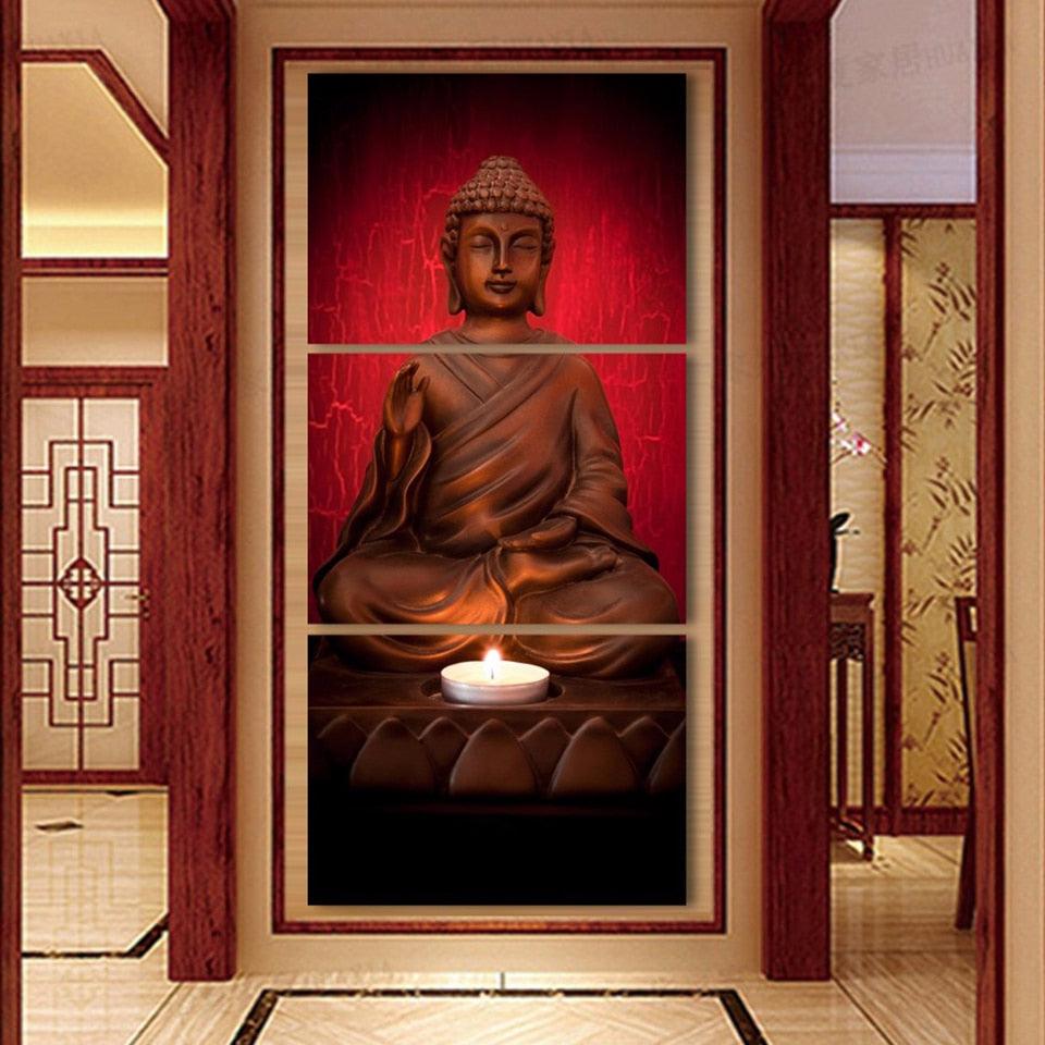 Buddha Statue 3 Piece HD Multi Panel Canvas Wall Art Frame - Original Frame