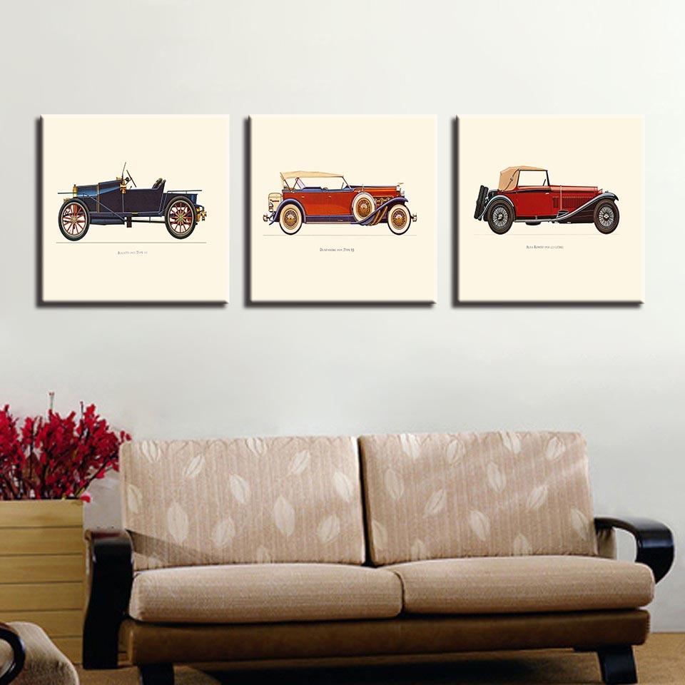 Vintage Car 3 Piece HD Multi Panel Canvas Wall Art Frame - Original Frame