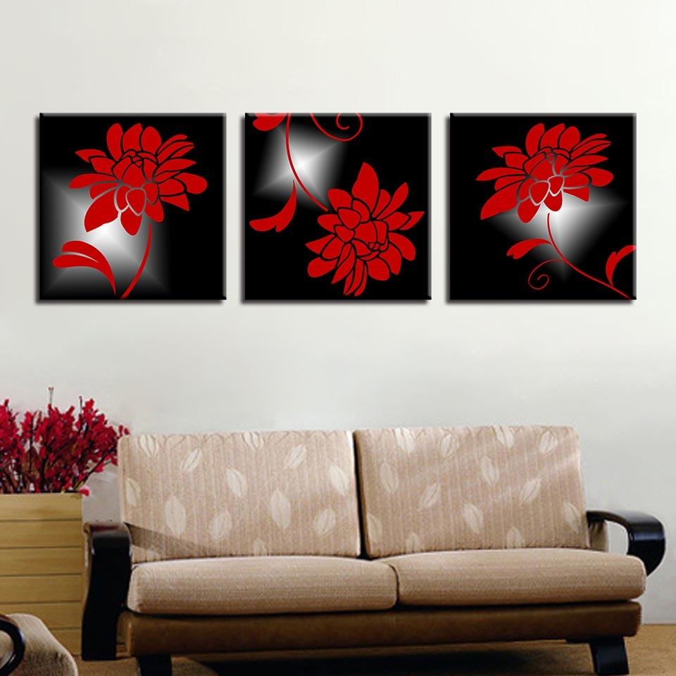 Amazing Red Flowers 3 Piece HD Multi Panel Canvas Wall Art Frame - Original Frame
