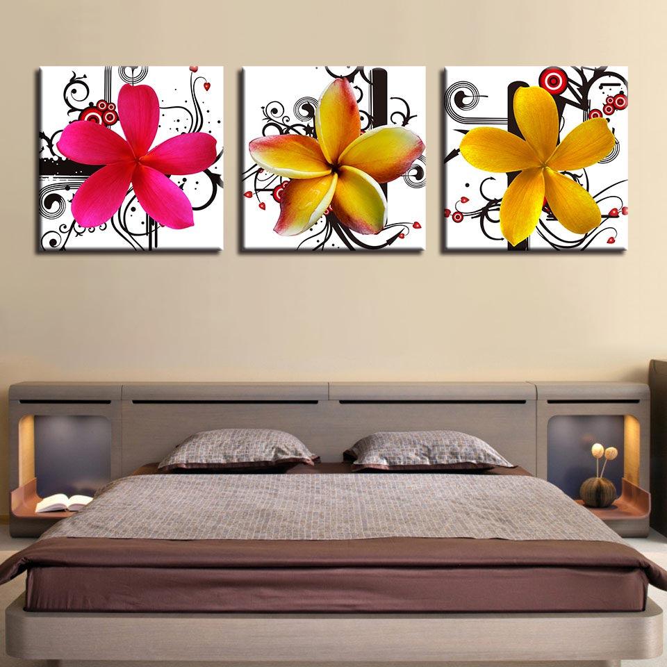 Triple Flower 3 Piece HD Multi Panel Canvas Wall Art Frame - Original Frame