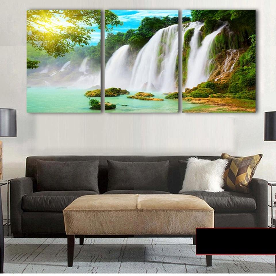 Elegant Waterfalls 3 Piece HD Multi Panel Canvas Wall Art Frame - Original Frame