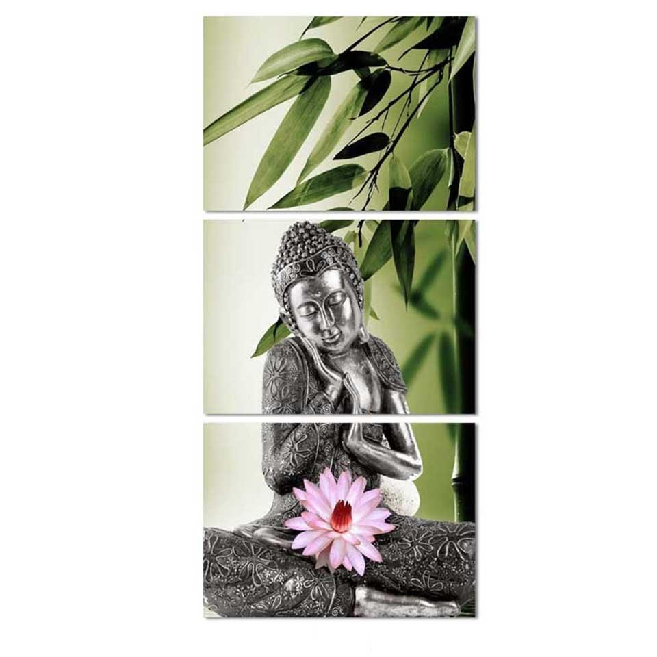 Antique Buddha 3 Piece HD Multi Panel Canvas Wall Art Frame - Original Frame