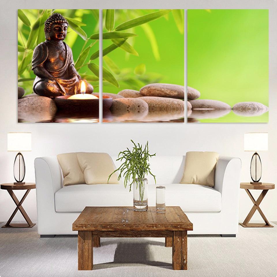 Buddha Candle 3 Piece HD Multi Panel Canvas Wall Art Frame - Original Frame