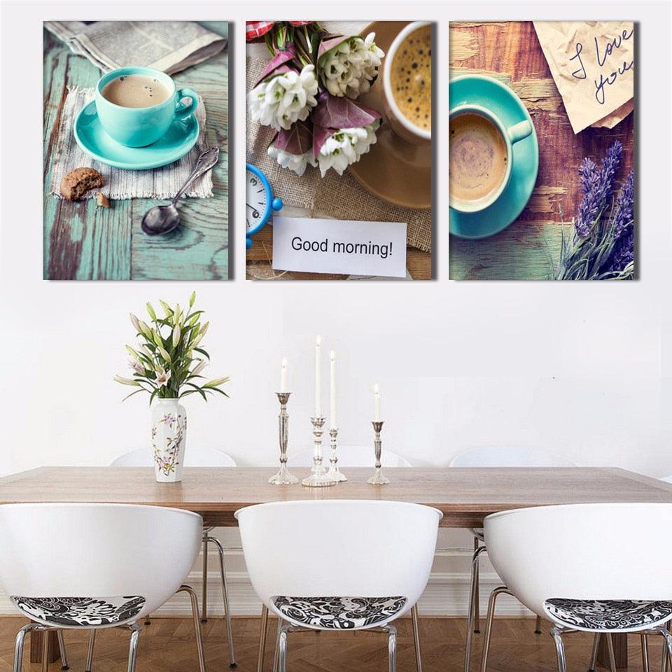 Exquisite Coffee Cup 3 Piece HD Multi Panel Canvas Wall Art Frame - Original Frame