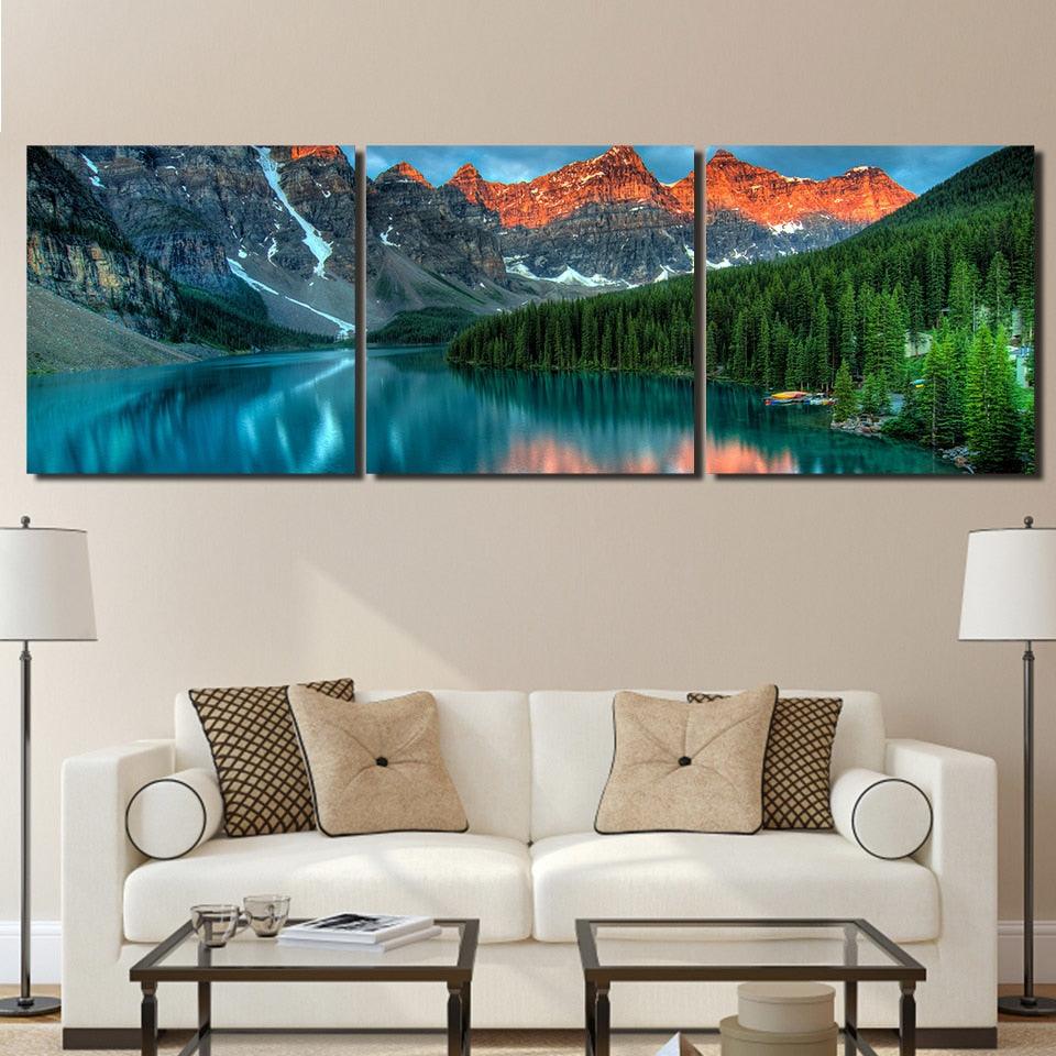 Moraine Lake 3 Piece HD Multi Panel Canvas Wall Art Frame - Original Frame