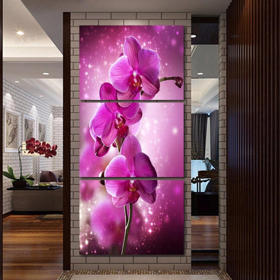 Magic Moth Orchid 3 Piece HD Multi Panel Canvas Wall Art Frame - Original Frame