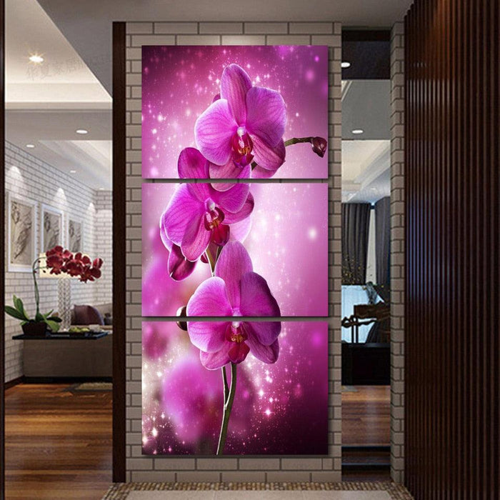 Magic Moth Orchid 3 Piece HD Multi Panel Canvas Wall Art Frame