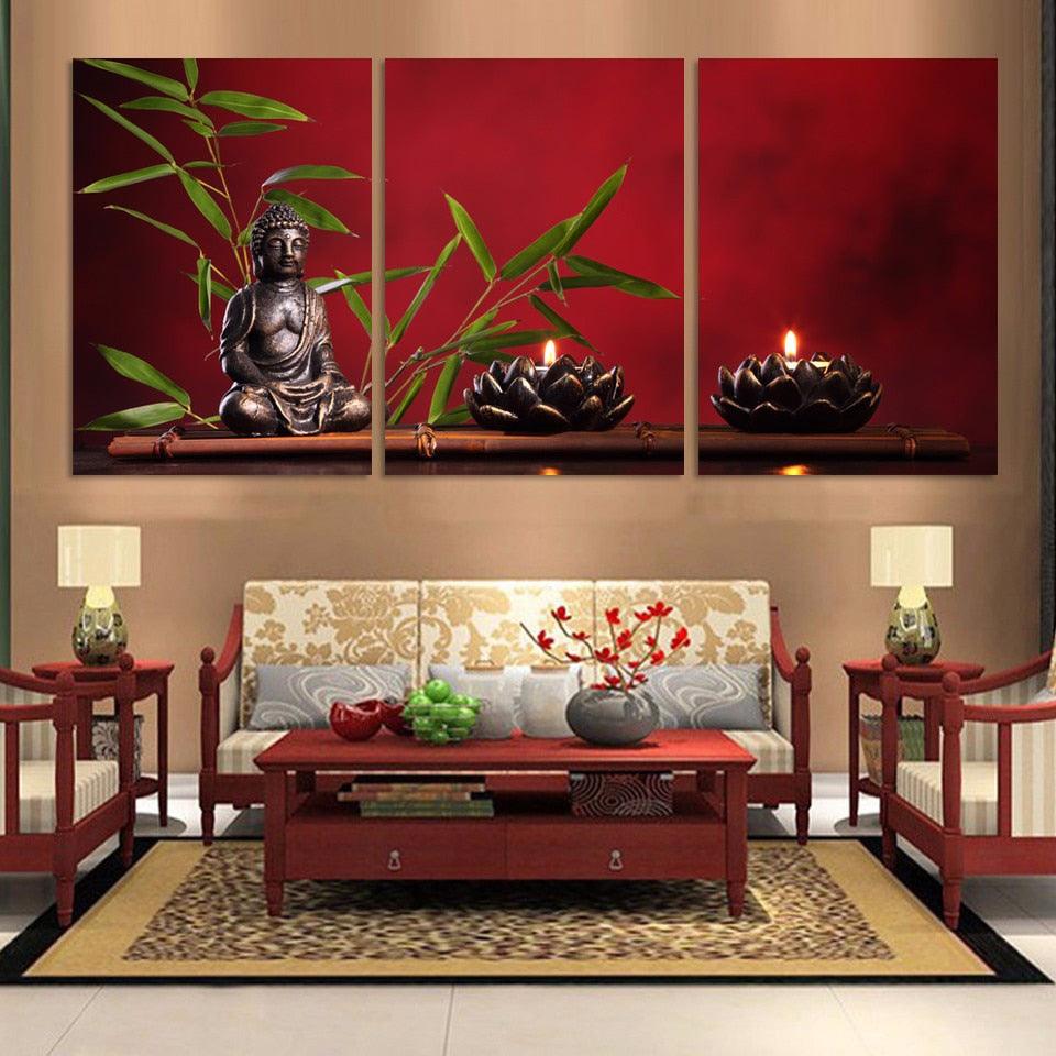 Meditating Buddha 3 Piece HD Multi Panel Canvas Wall Art Frame - Original Frame