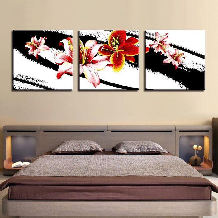 Pink Lilies 3 Piece HD Multi Panel Canvas Wall Art Frame