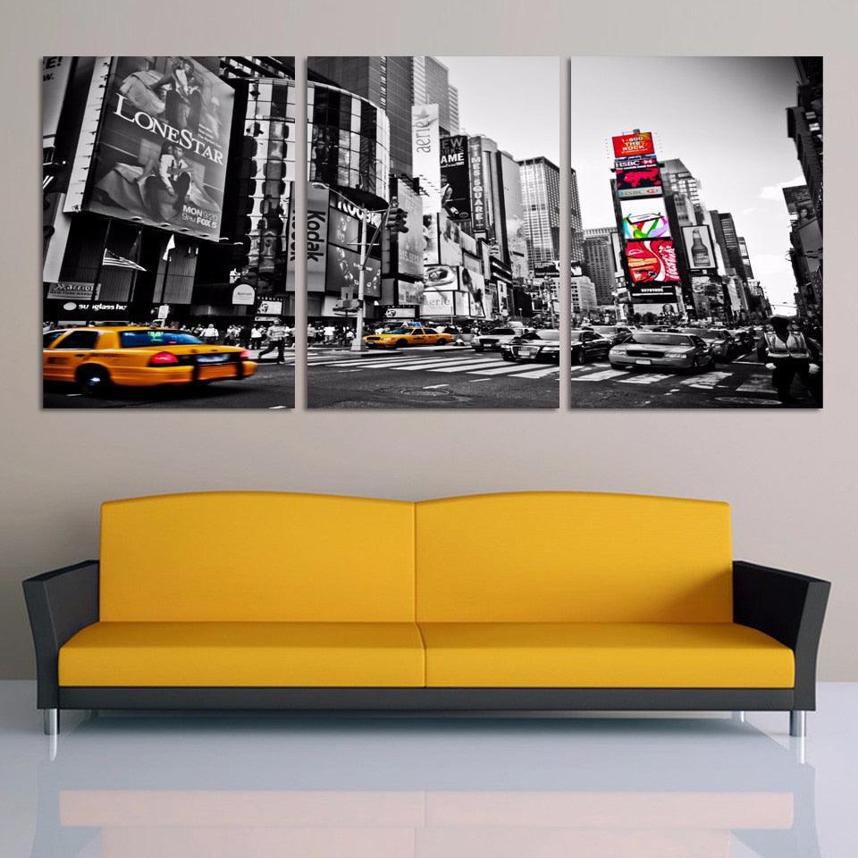 Bustling City Streetscape 3 Piece HD Multi Panel Canvas Wall Art Frame - Original Frame