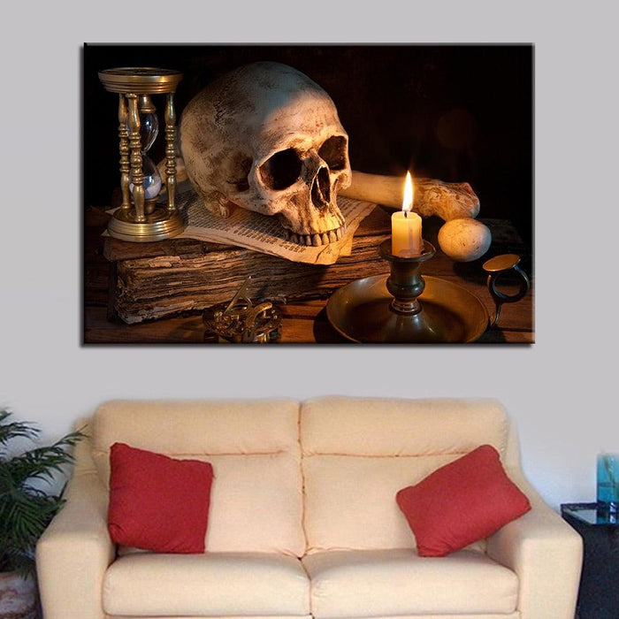 Skull Burning Candle 1 Piece HD Multi Panel Canvas Wall Art Frame - Original Frame