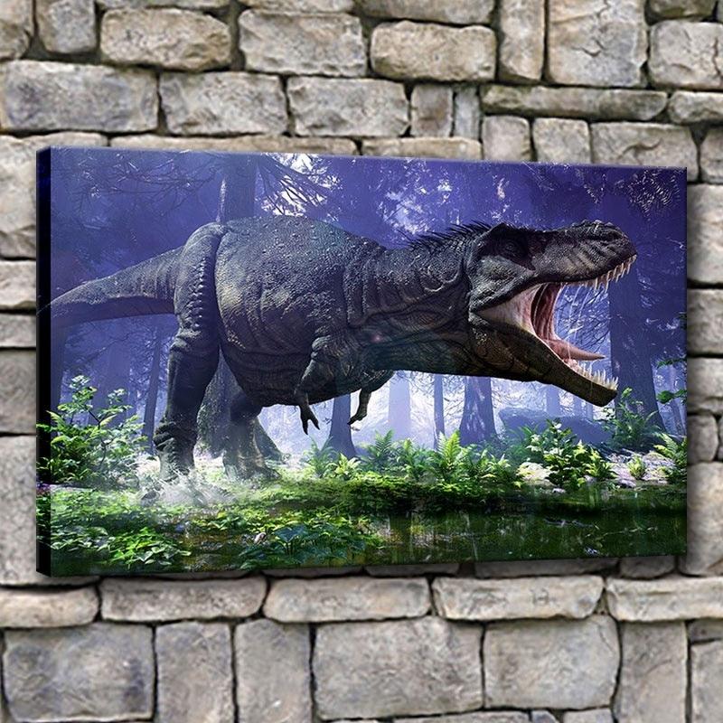 Framed 1 Piece Animal Dinosaur Pictures Modern Prints Jurassic Park Poster For Living Room Wall Art - Original Frame