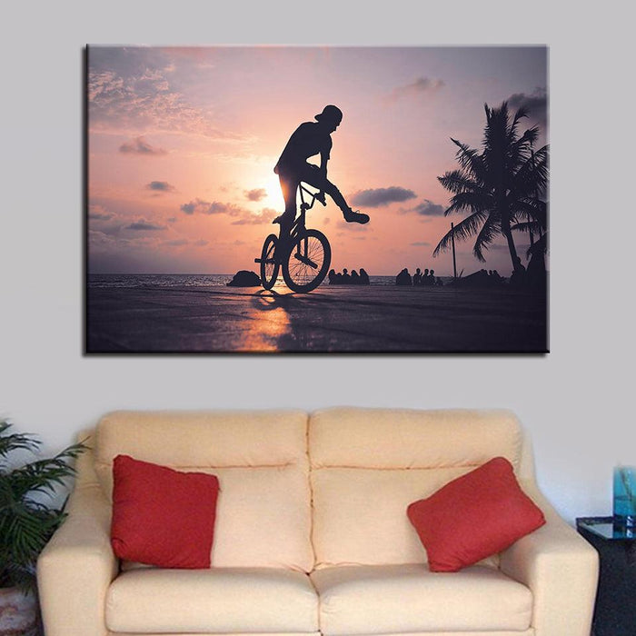 Beach Cyclist 1 Piece HD Multi Panel Canvas Wall Art Frame - Original Frame