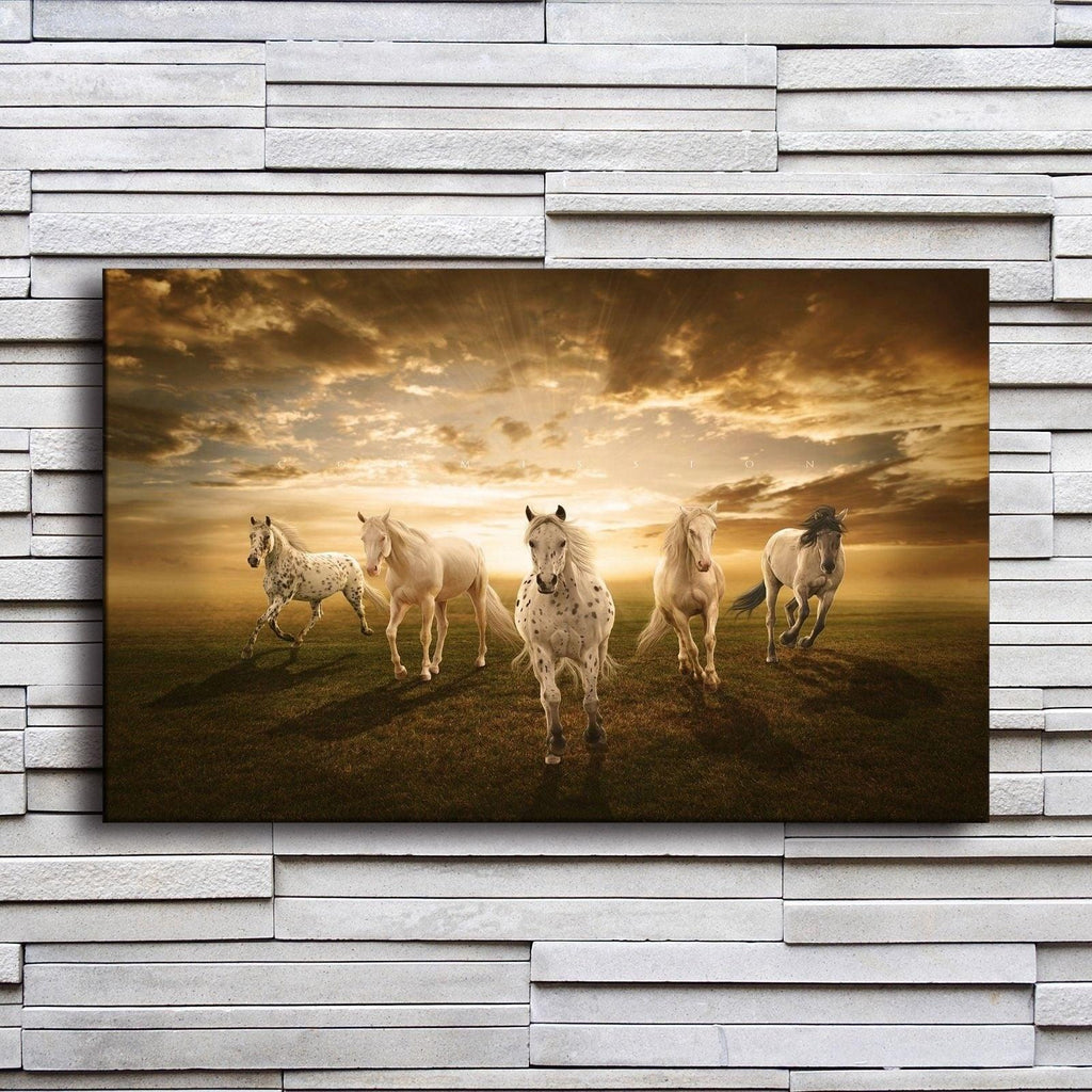 Sunset Light Horses 1 Piece HD Multi Panel Canvas Wall Art Frame - Original Frame