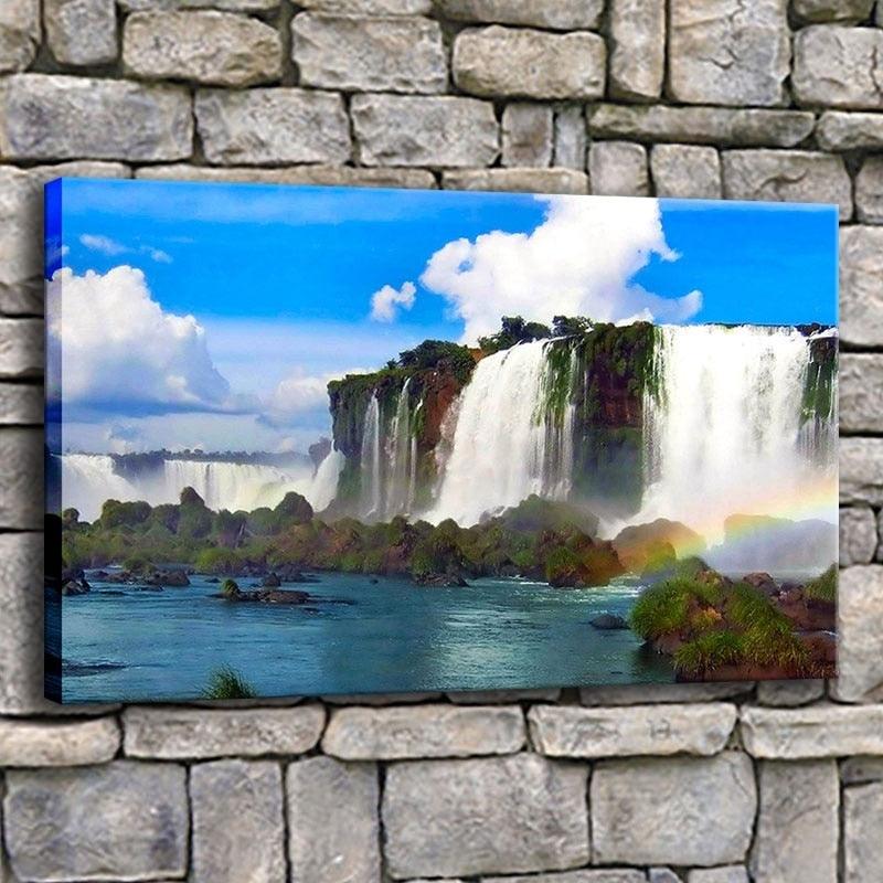 Beautiful Rainbow Waterfall 1 Piece HD Multi Panel Canvas Wall Art Frame - Original Frame