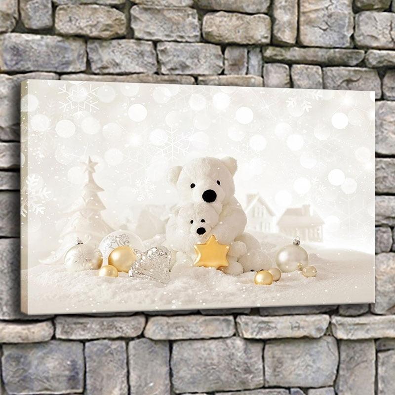 Christmas Snow Bear 1 Piece HD Multi Panel Canvas Wall Art Frame - Original Frame