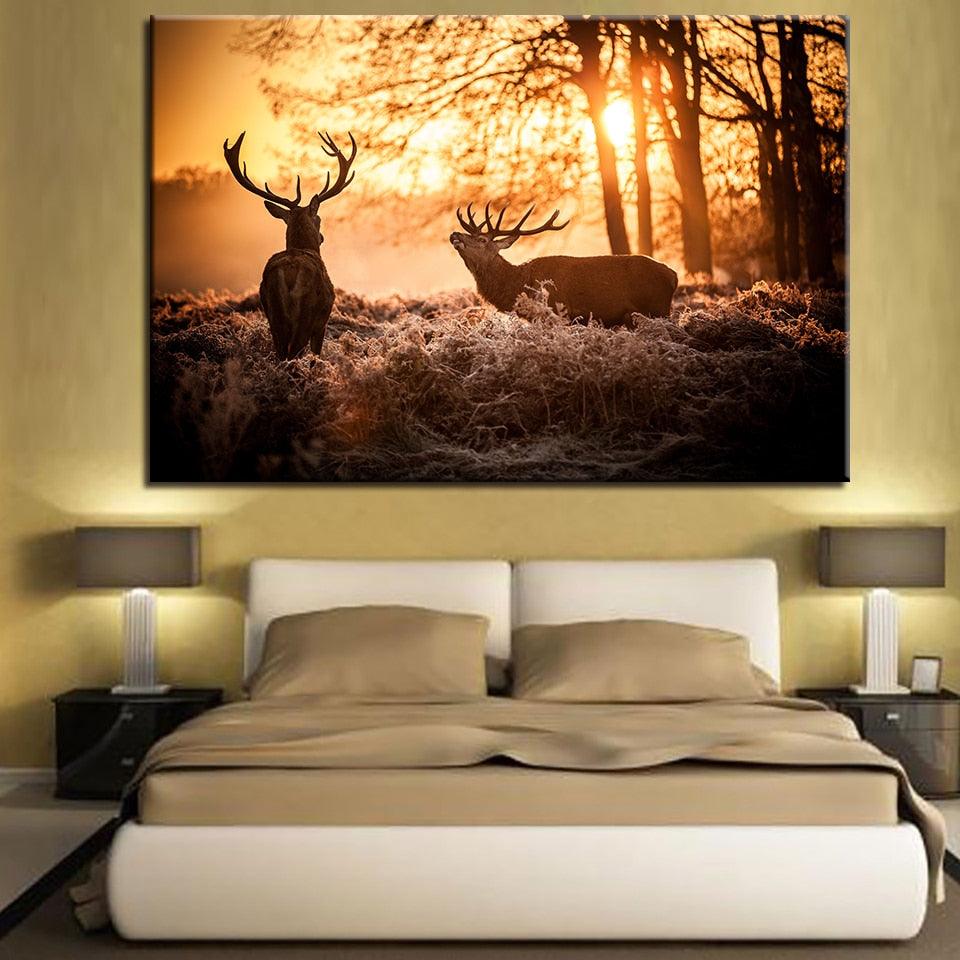 Sunset Deers 1 Piece HD Multi Panel Canvas Wall Art Frame - Original Frame