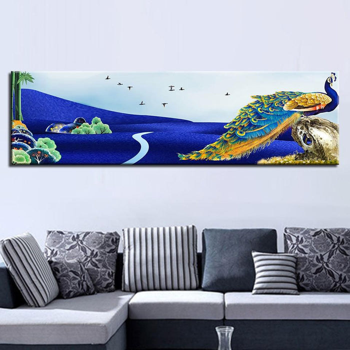 Peacock Print 1 Piece HD Multi Panel Canvas Wall Art Frame - Original Frame