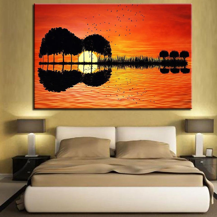 Lake Sunset 1 Piece HD Multi Panel Canvas Wall Art Frame