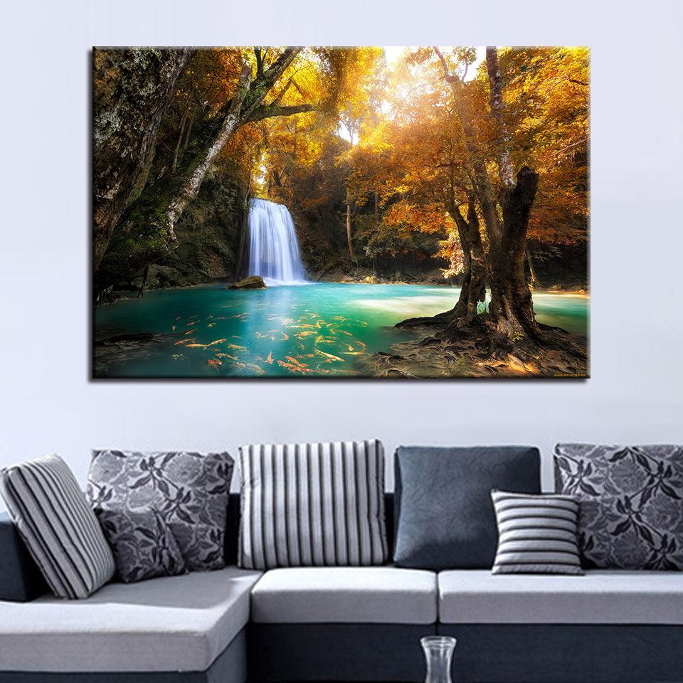 Waterfall Lake 1 Piece HD Multi Panel Canvas Wall Art Frame - Original Frame