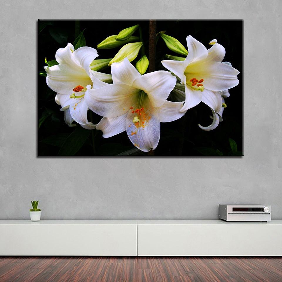 Elegant Lily Flowers 1 Piece HD Multi Panel Canvas Wall Art Frame - Original Frame