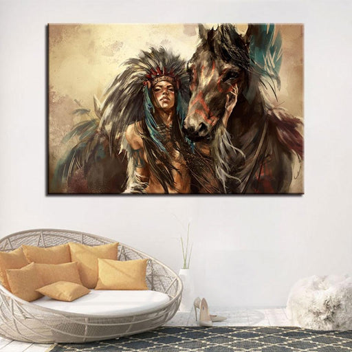 American Indian Girl 1 Piece HD Multi Panel Canvas Wall Art Frame - Original Frame