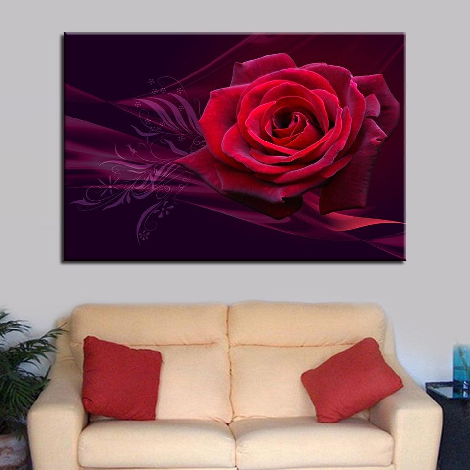 Red Rose 1 Piece HD Multi Panel Canvas Wall Art Frame - Original Frame
