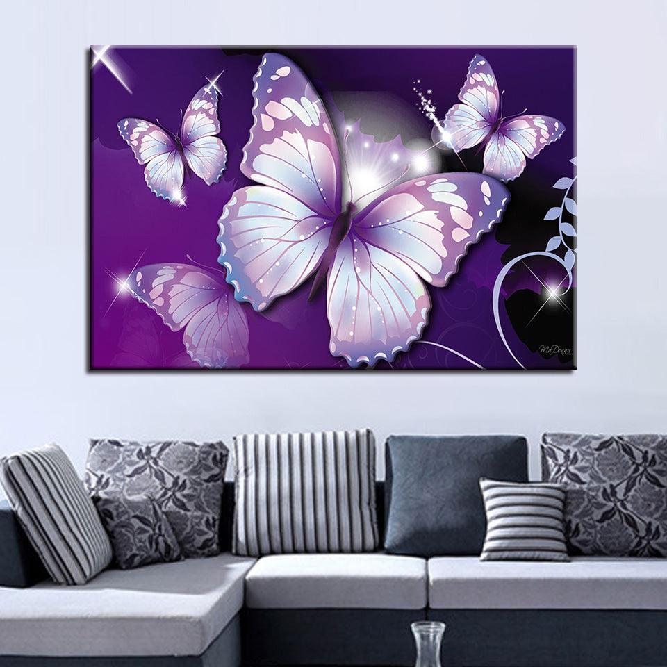 Home Decor Pictures 1 Piece Beautiful Purple Butterflies Painting For Living Room Wall Art Framework - Original Frame